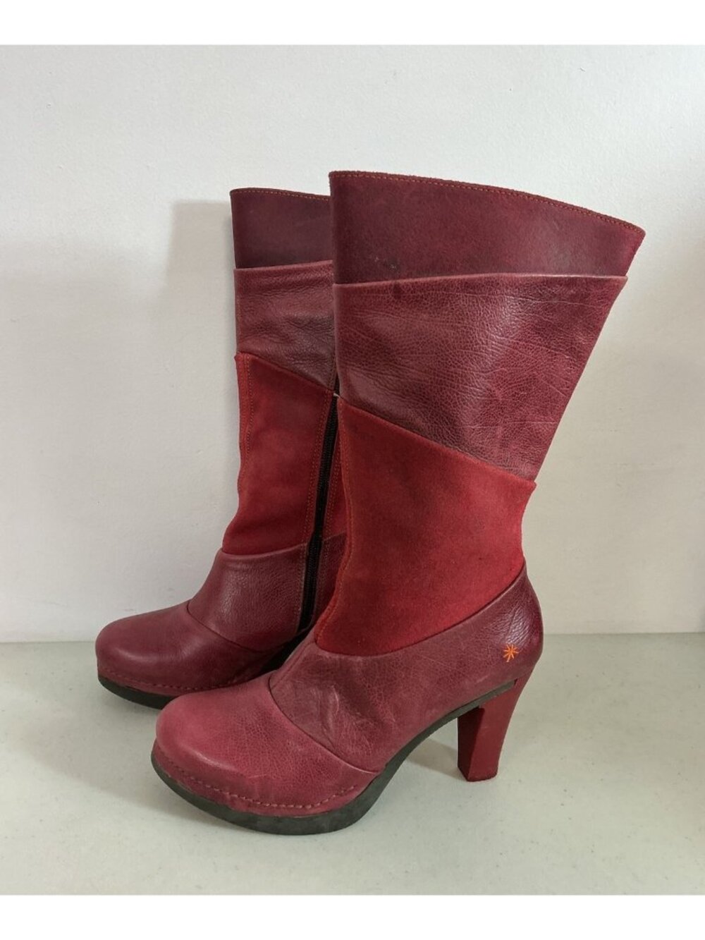 The Art Company Red Leather Boots Platform Heels Womens 38